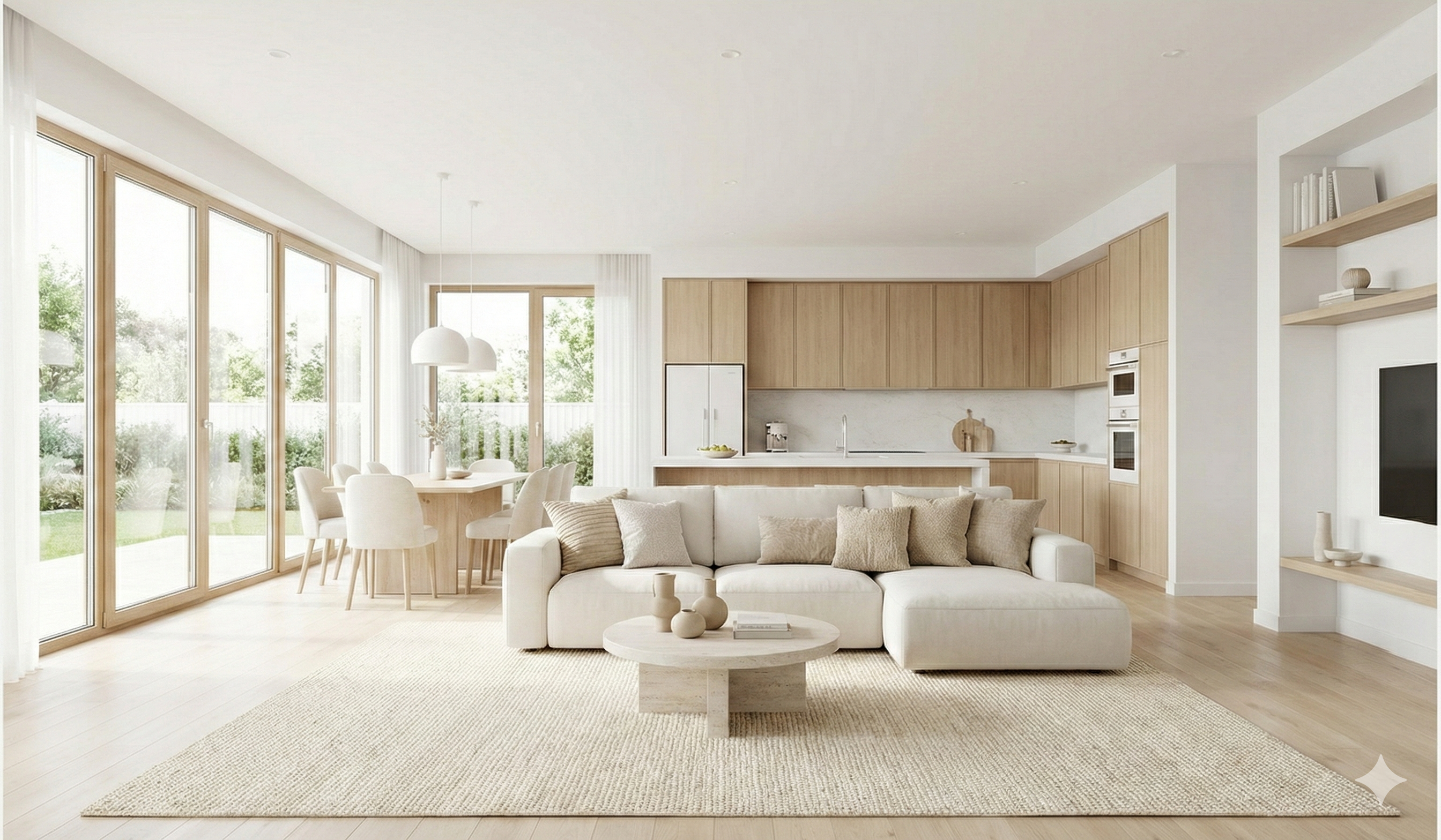 A clean, well-kept home with a bright living room and kitchen filled with natural light